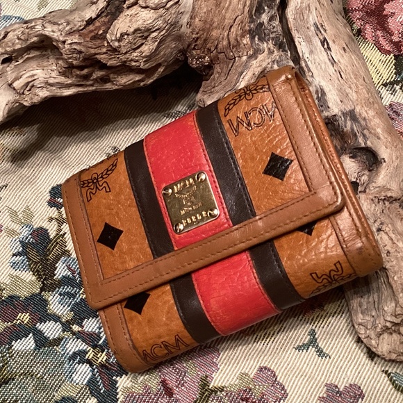 MCM Handbags - MCM Visetos Trifold Wallet in Cognac, Red & Black